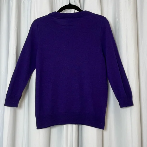 J.Crew 100% Merino Wool Lightweight 3/4 Sleeve Sweater Women’s Large Purple - Picture 3 of 9